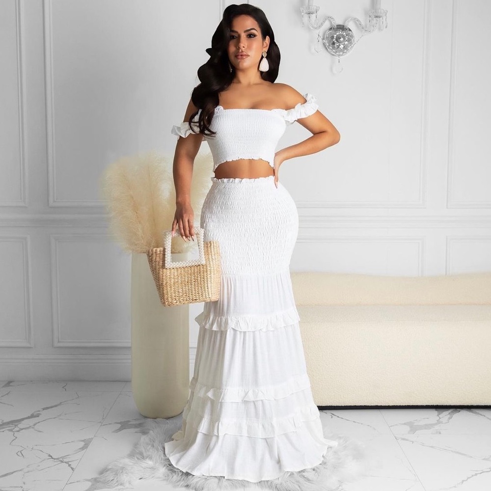 White Matching Crop Top with Skirt Set. NWT